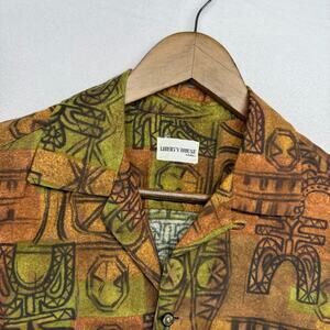 Vintage Liberty House Hawaiian Shirt men's Medium Brown Green Loop Collar Camp
